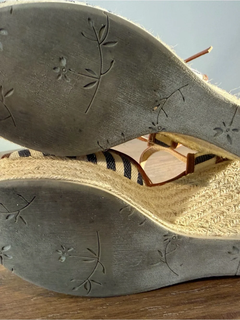 Women’s Brown Leather & Navy Striped Espadrille Sandals